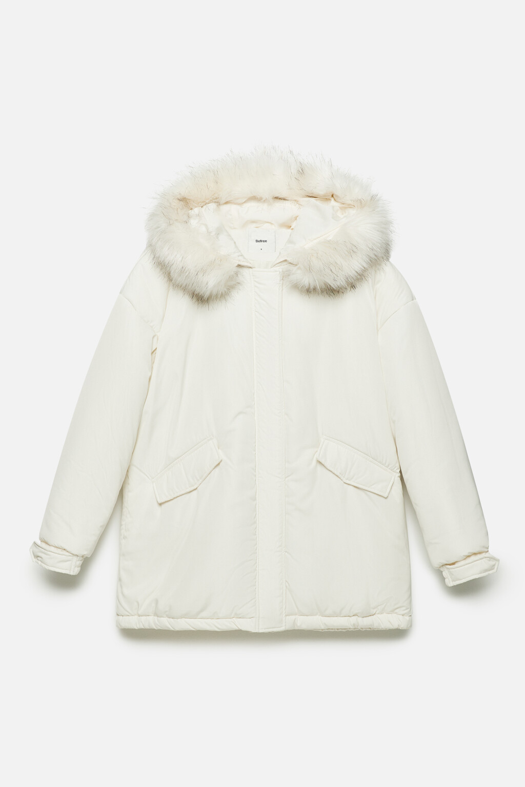 Куртка oversize утепленная с опушкой на капюшоне - цвет молочный - 8