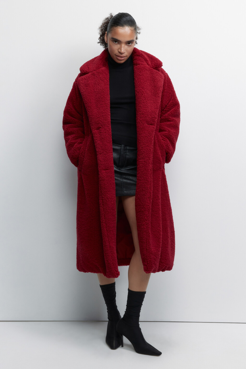 Шуба oversize длинная из искусственного меха - цвет красный - 1