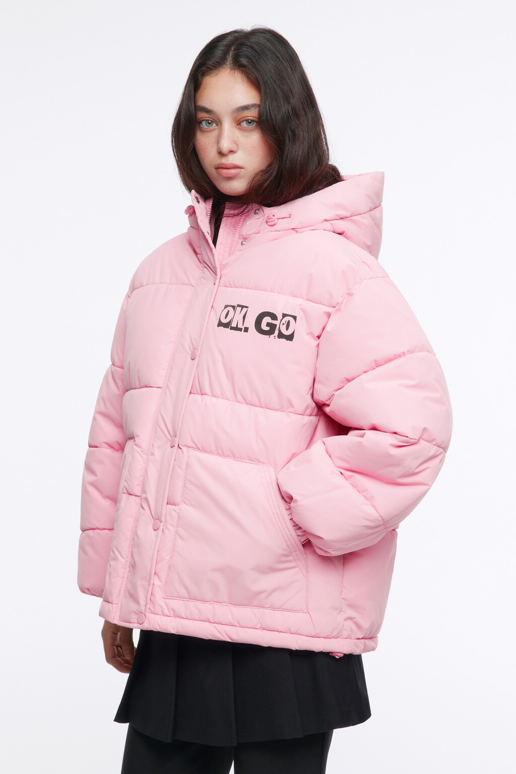 Куртка oversize короткая утепленная с капюшоном - цвет розовый - 3