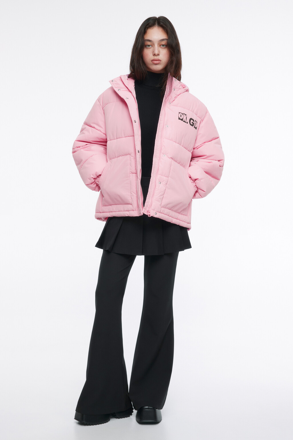 Куртка oversize короткая утепленная с капюшоном - цвет розовый - 5