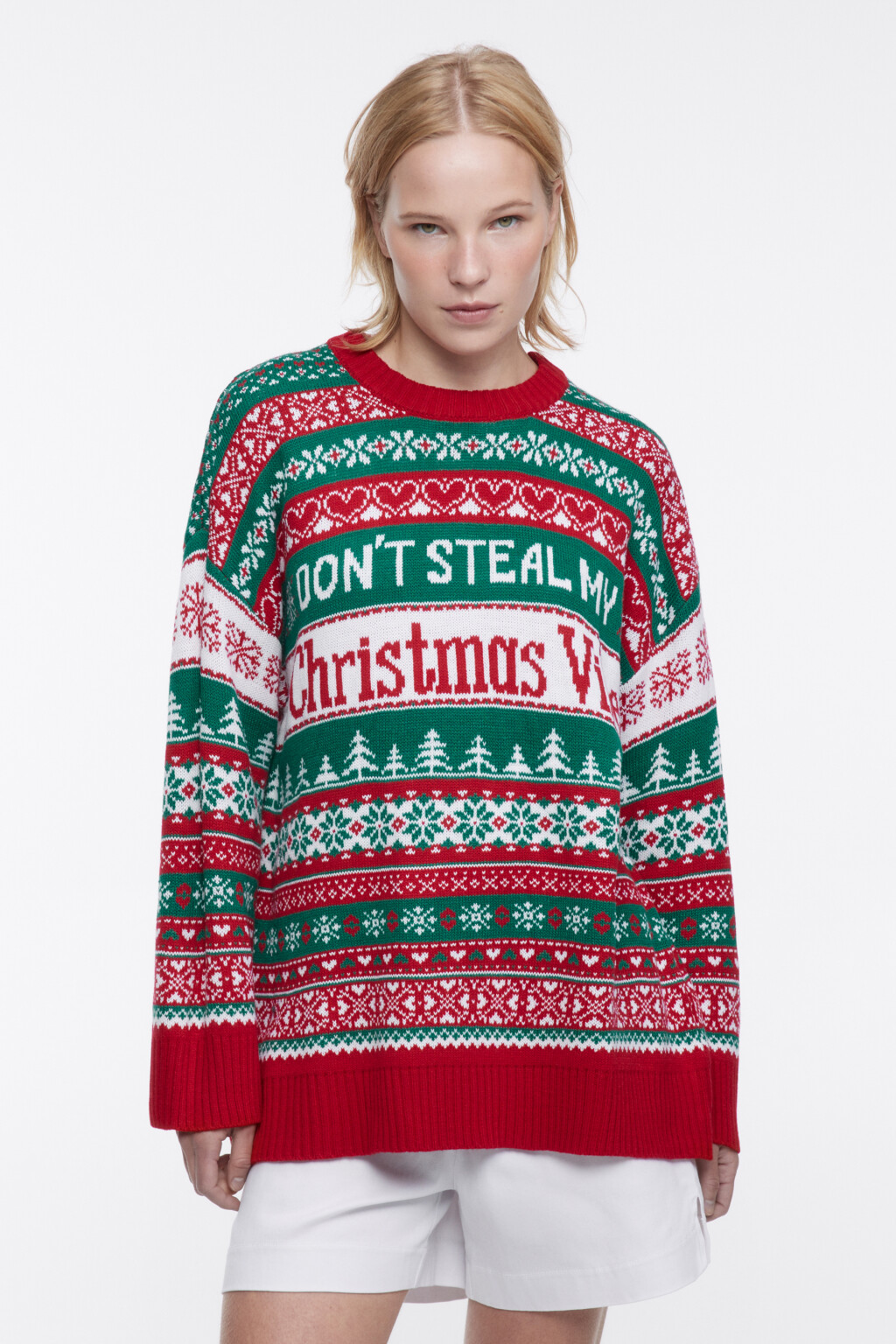 Свитер oversize с рождественским принтом - цвет красный - 2