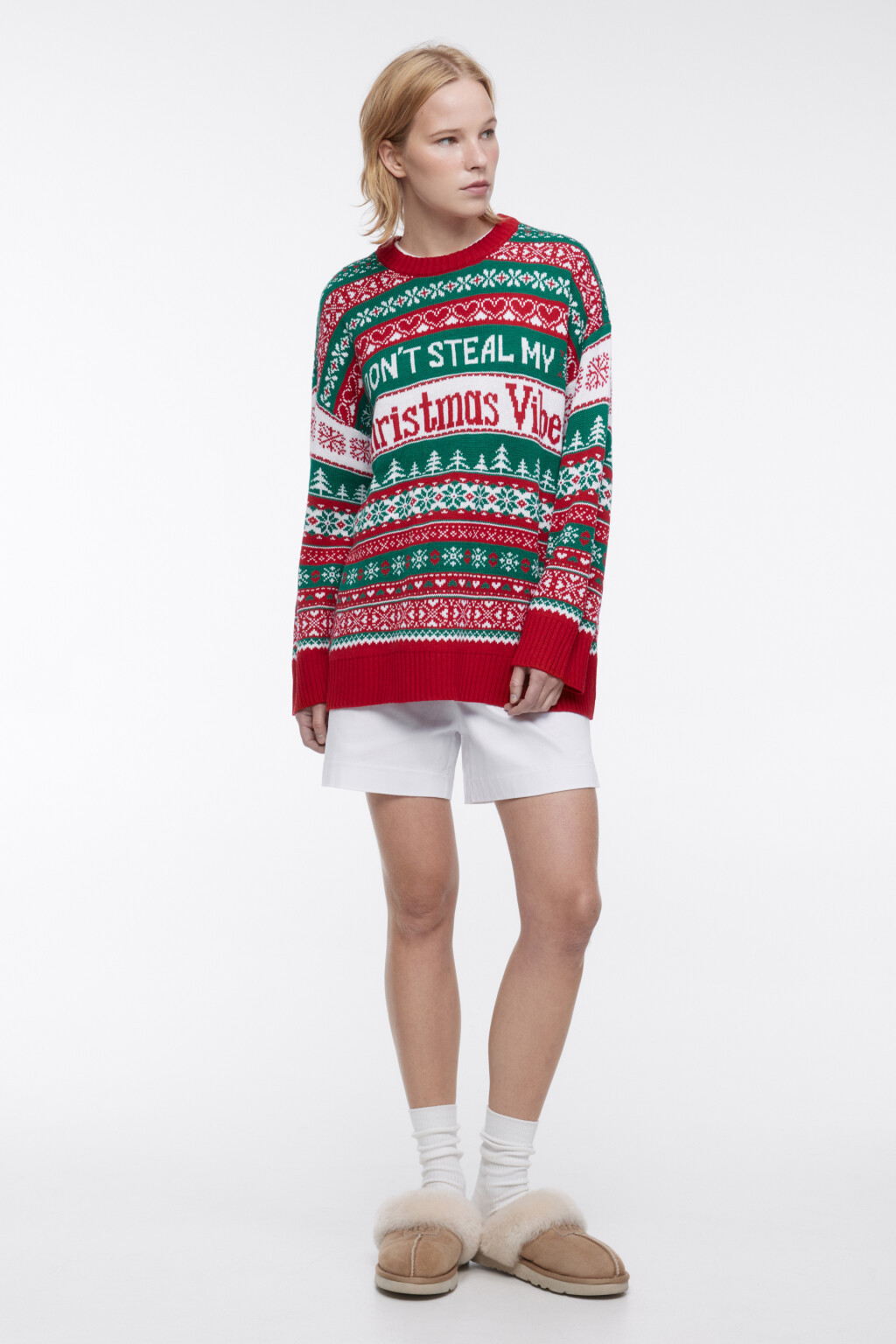 Свитер oversize с рождественским принтом - цвет красный - 1