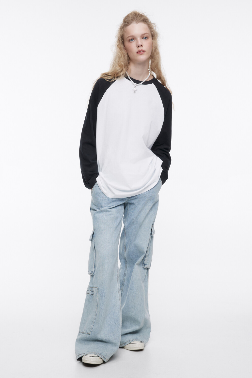Лонгслив oversize с контрастными рукавами реглан - цвет черный - 5