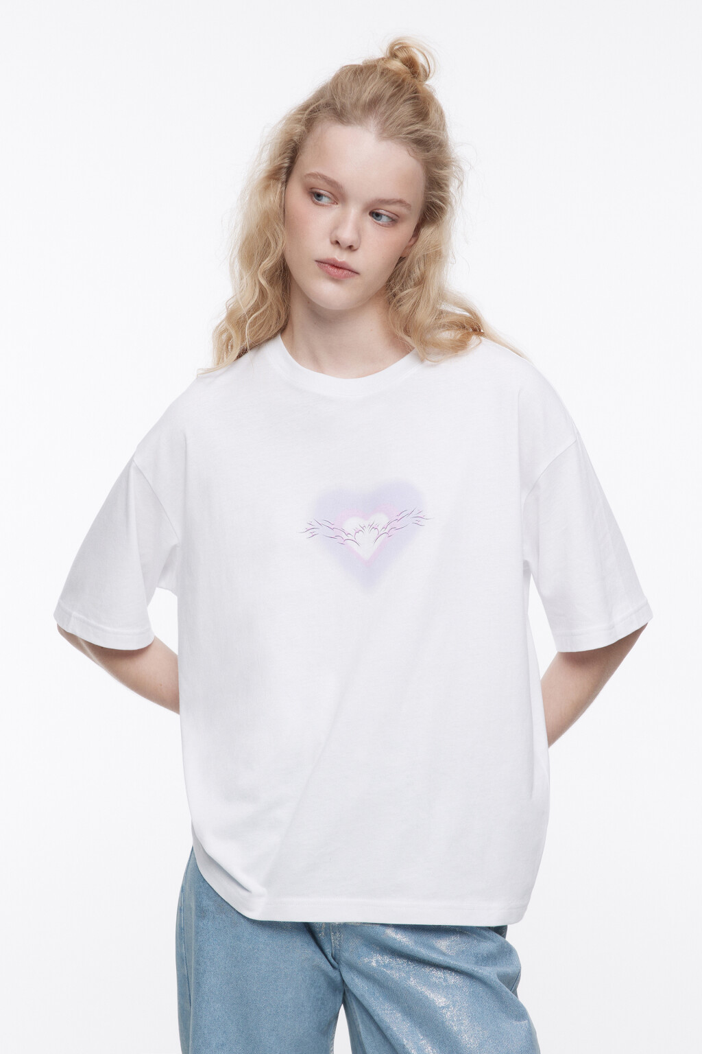 Футболка oversize хлопковая с принтом - цвет белый - 2