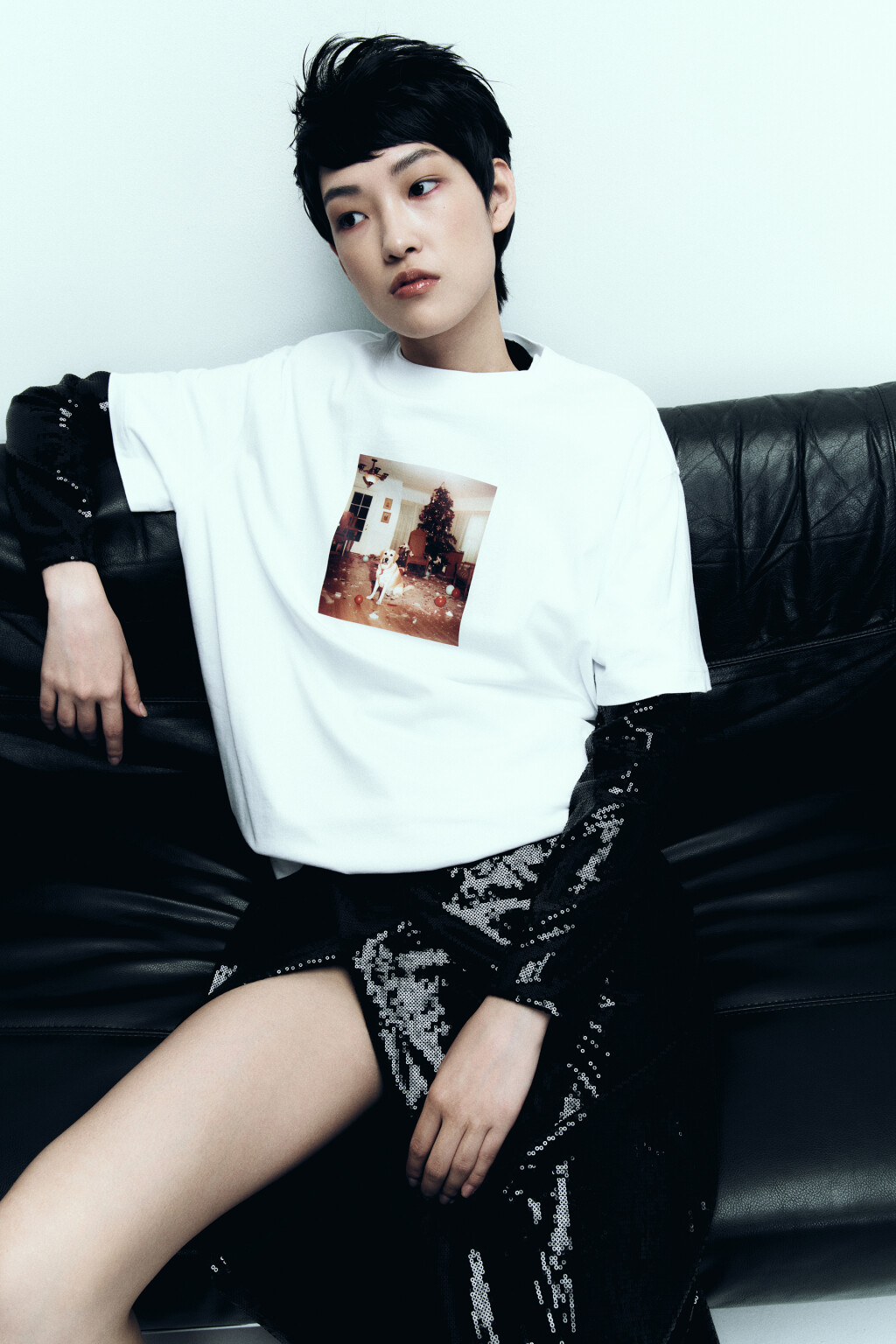 Футболка свободная с новогодним принтом - цвет белый - 7