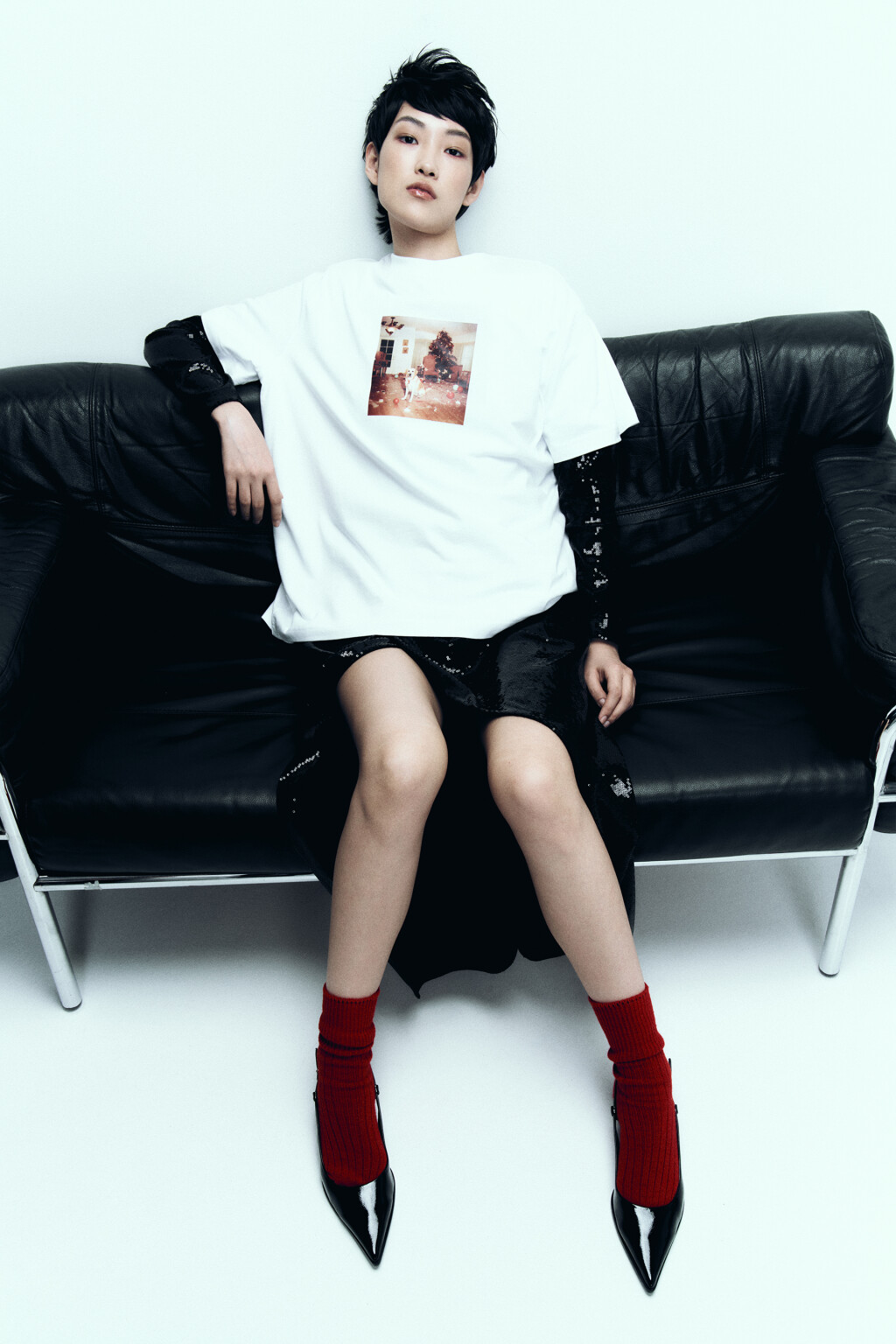 Футболка свободная с новогодним принтом - цвет белый - 8