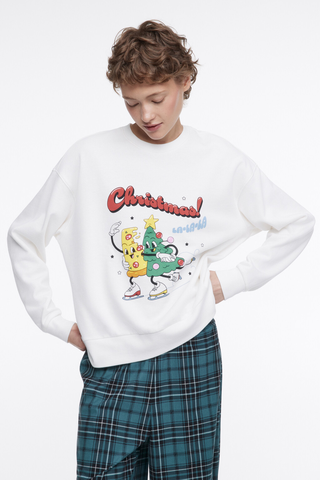 Свитшот утепленный с рождественским принтом - цвет белый - 2