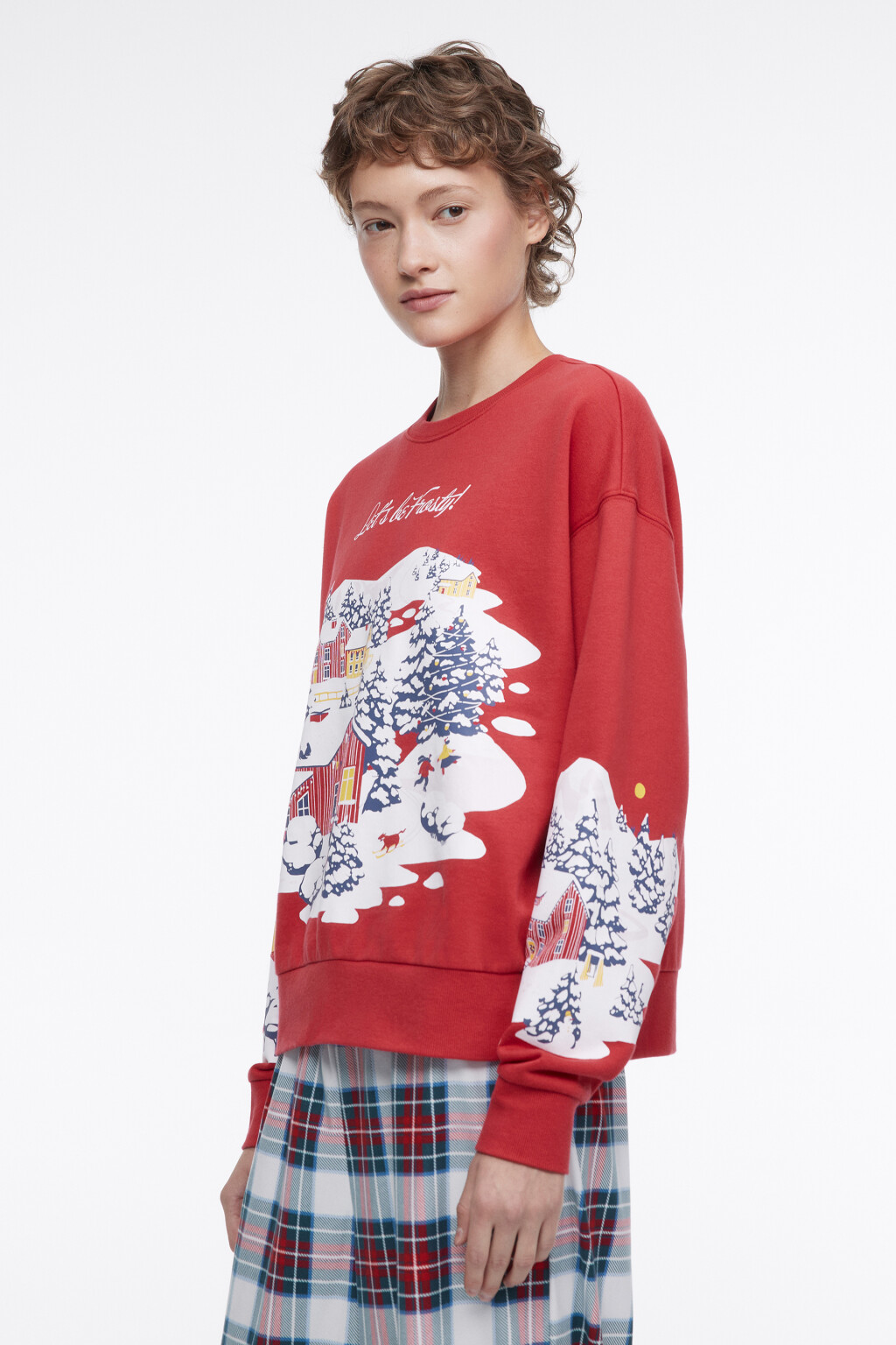 Свитшот утепленный с рождественским принтом - цвет красный - 4