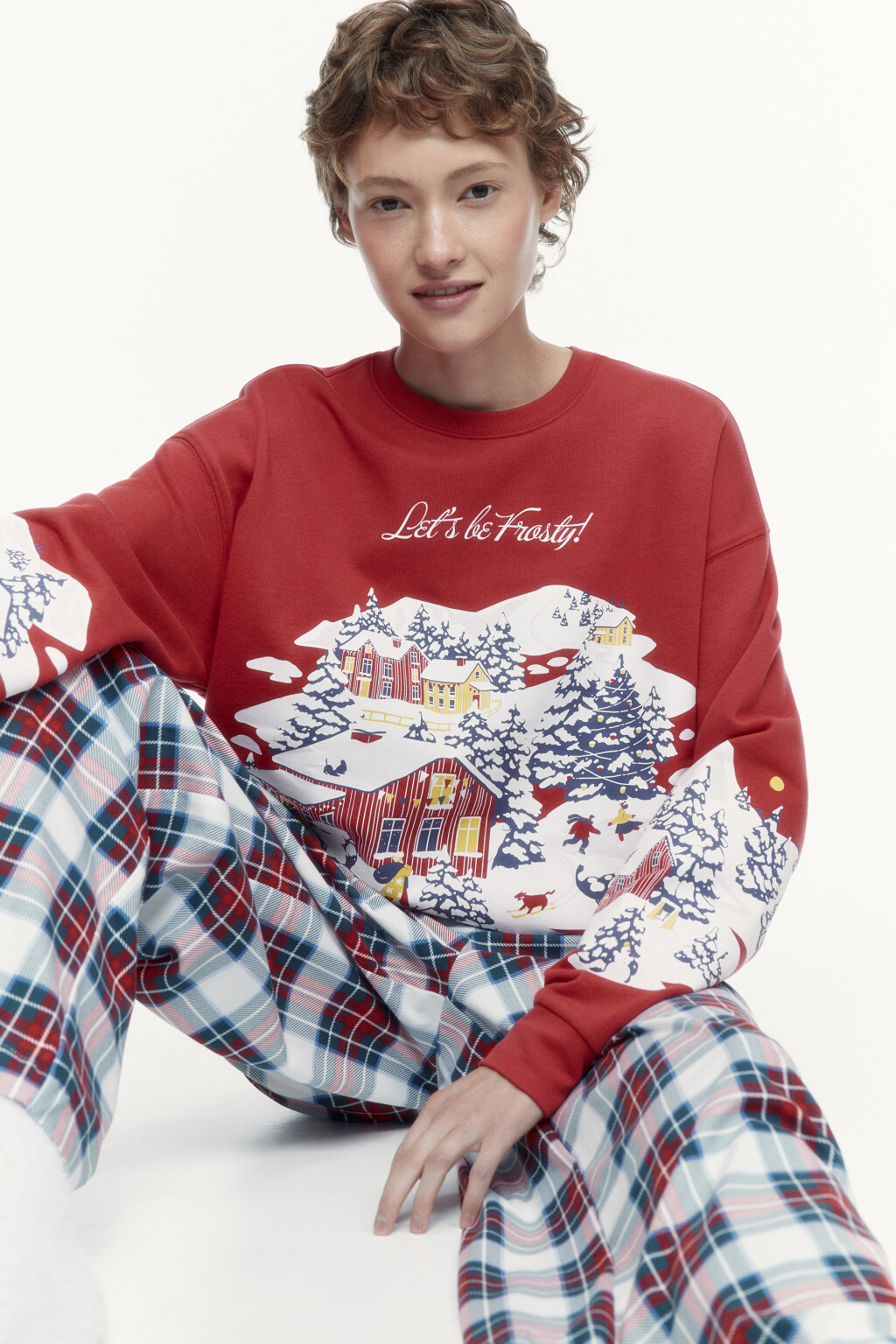 Свитшот утепленный с рождественским принтом - цвет красный - 1