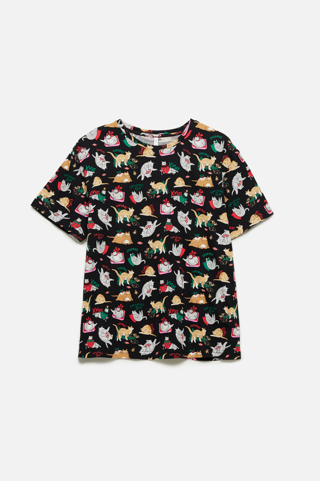 Футболка хлопковая с новогодним принтом - цвет черный - 7