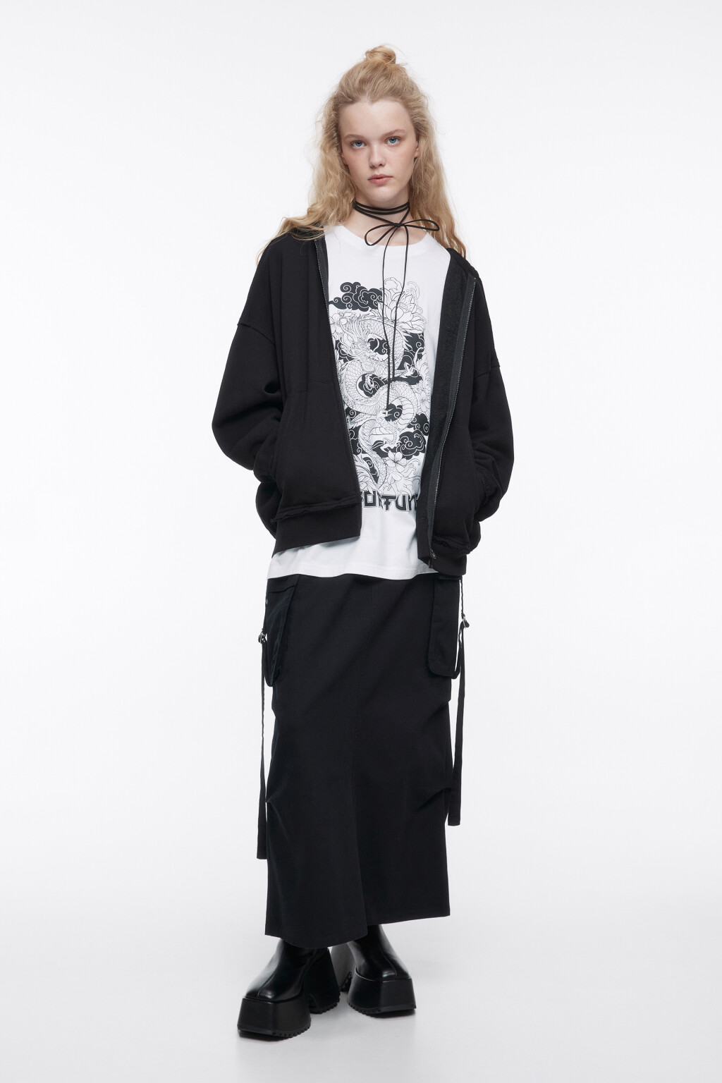 Футболка oversize с драконом и надписью - цвет белый - 4