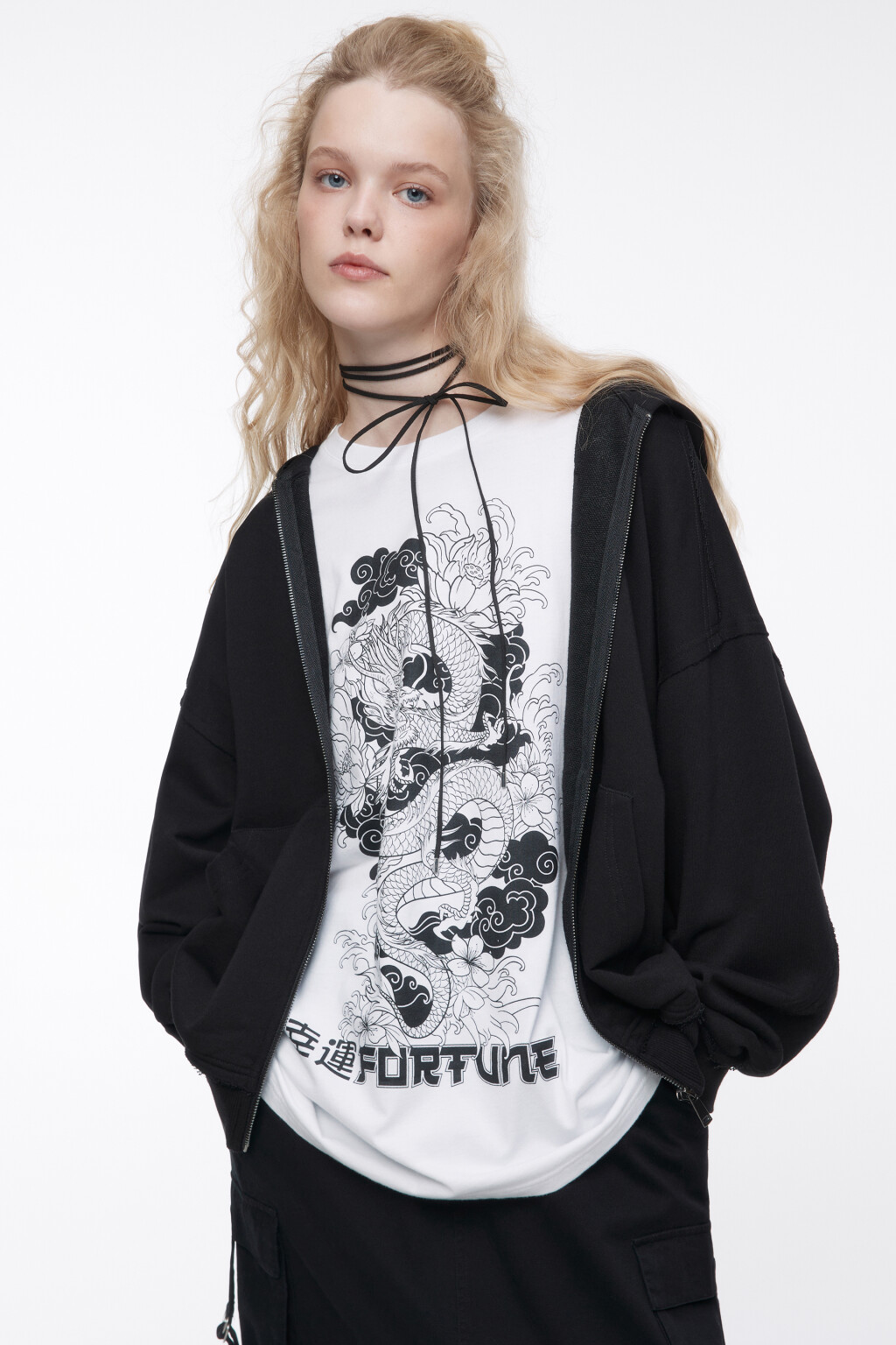 Футболка oversize с драконом и надписью - цвет белый - 5