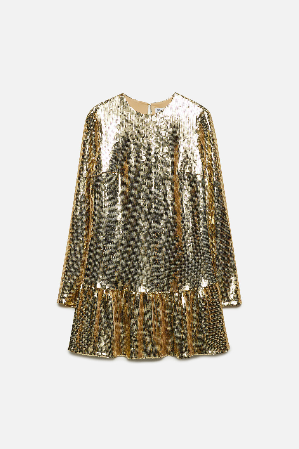 Платье из пайеток с длинными рукавами и воланом - цвет желтый - 11