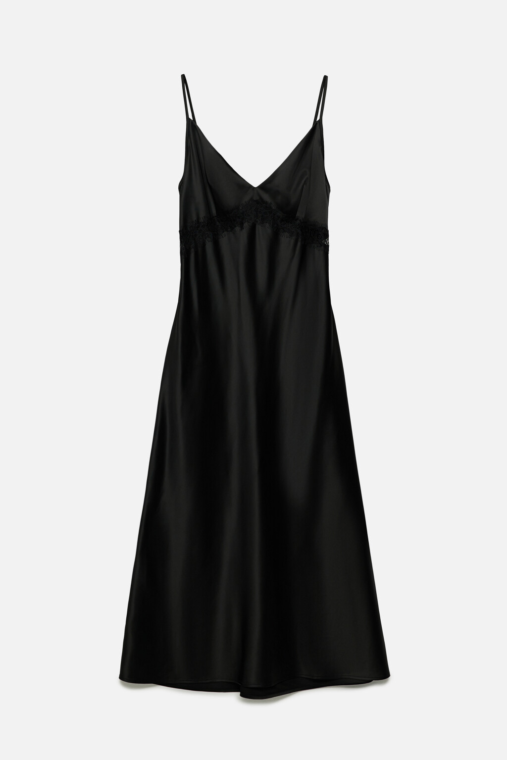 Платье миди атласное с кружевом на лифе - цвет черный - 12