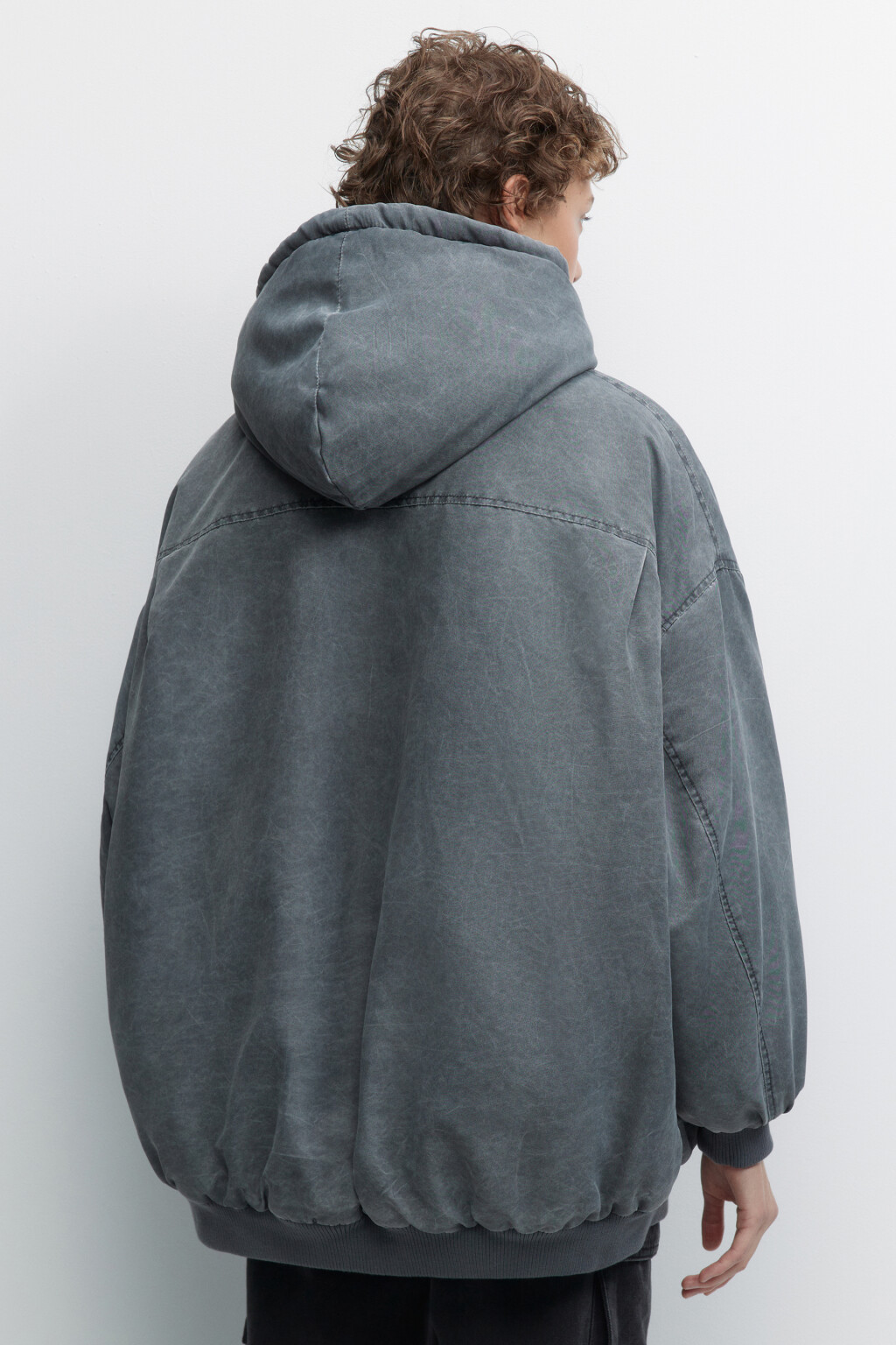 Куртка-бомбер с капюшоном и состаренным эффектом - цвет серый - 3