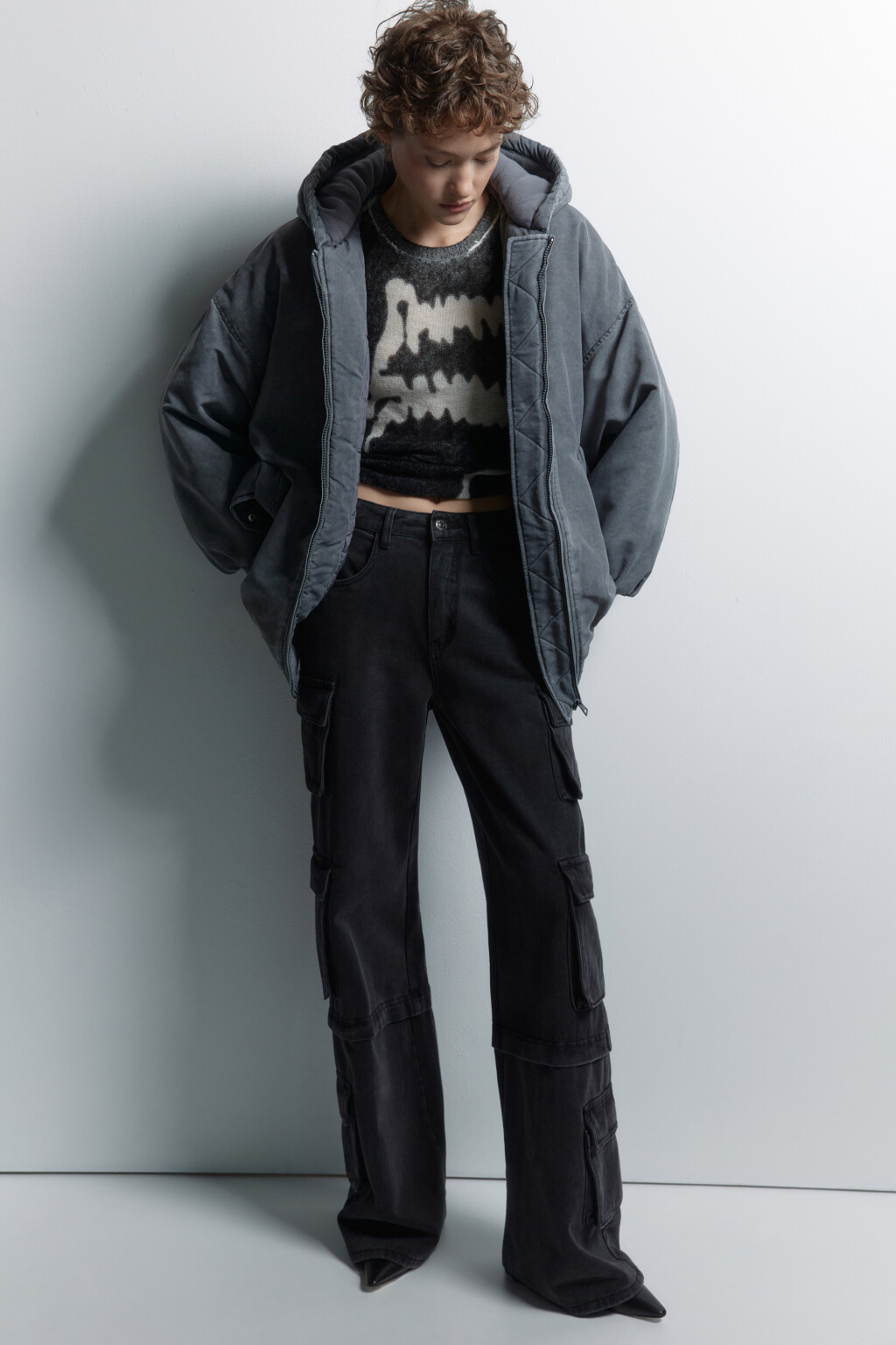 Куртка-бомбер с капюшоном и состаренным эффектом - цвет серый - 5