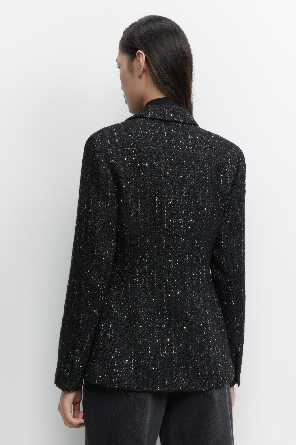 Пиджак твидовый с блестящими нитями - цвет черный - 4
