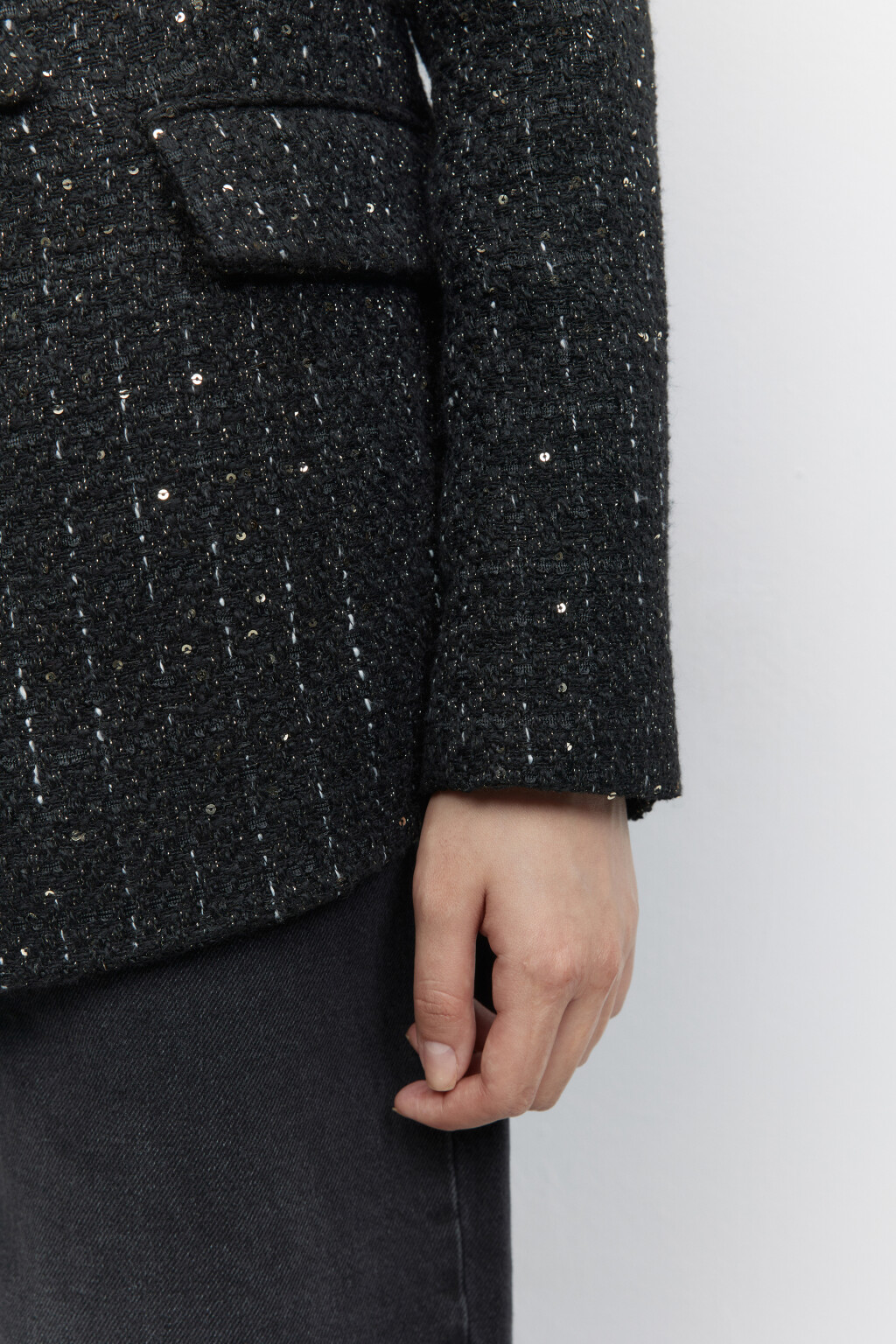 Пиджак твидовый с блестящими нитями - цвет черный - 5