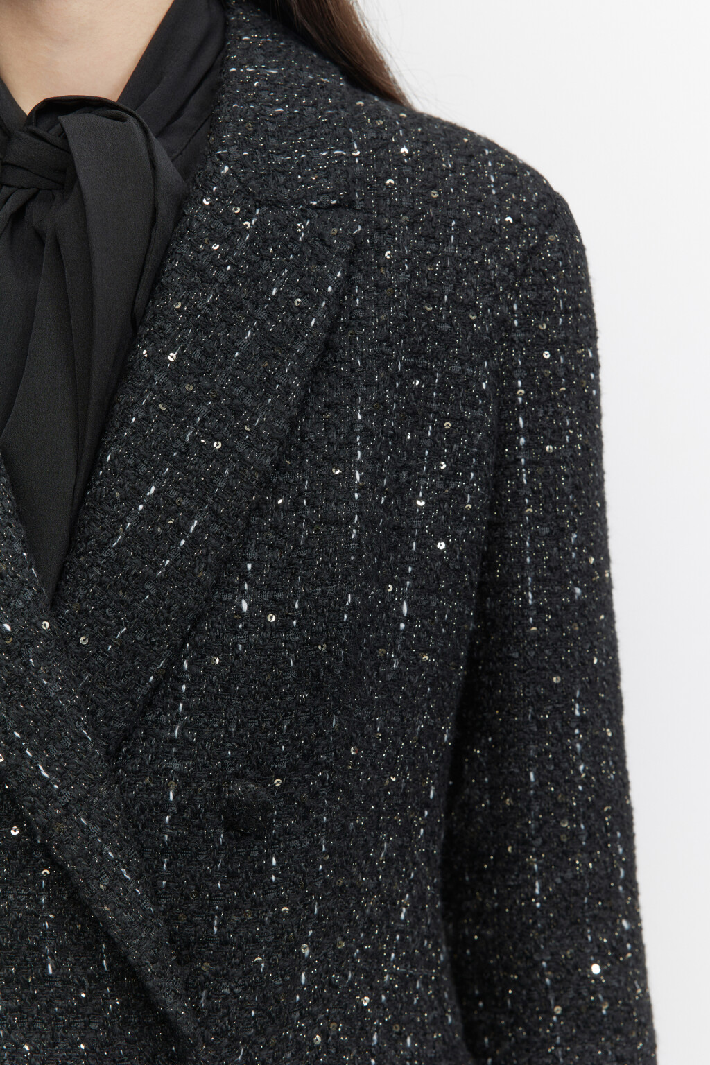 Пиджак твидовый с блестящими нитями - цвет черный - 6