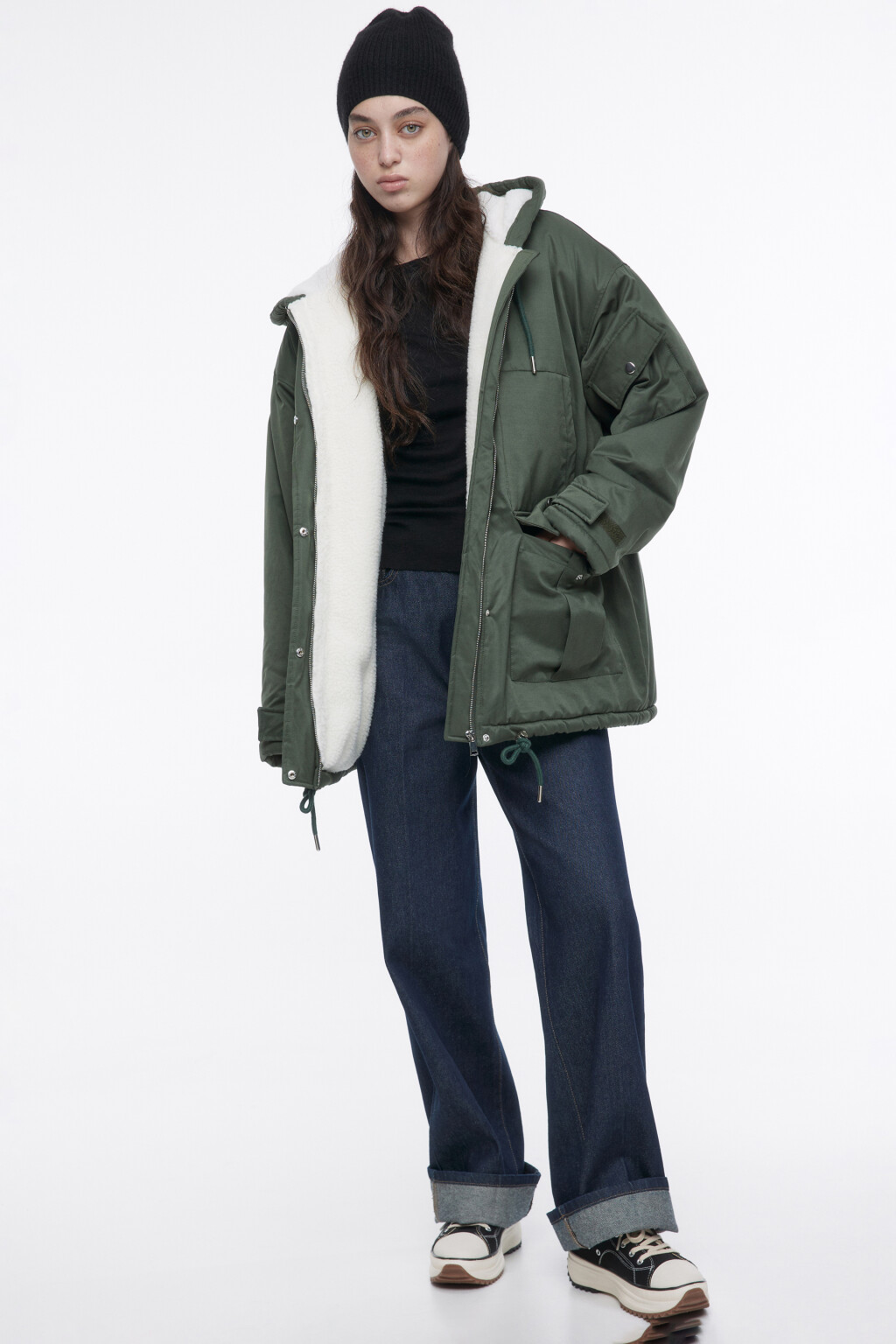 Куртка-парка с меховой подкладкой и капюшоном - цвет зеленый - 5