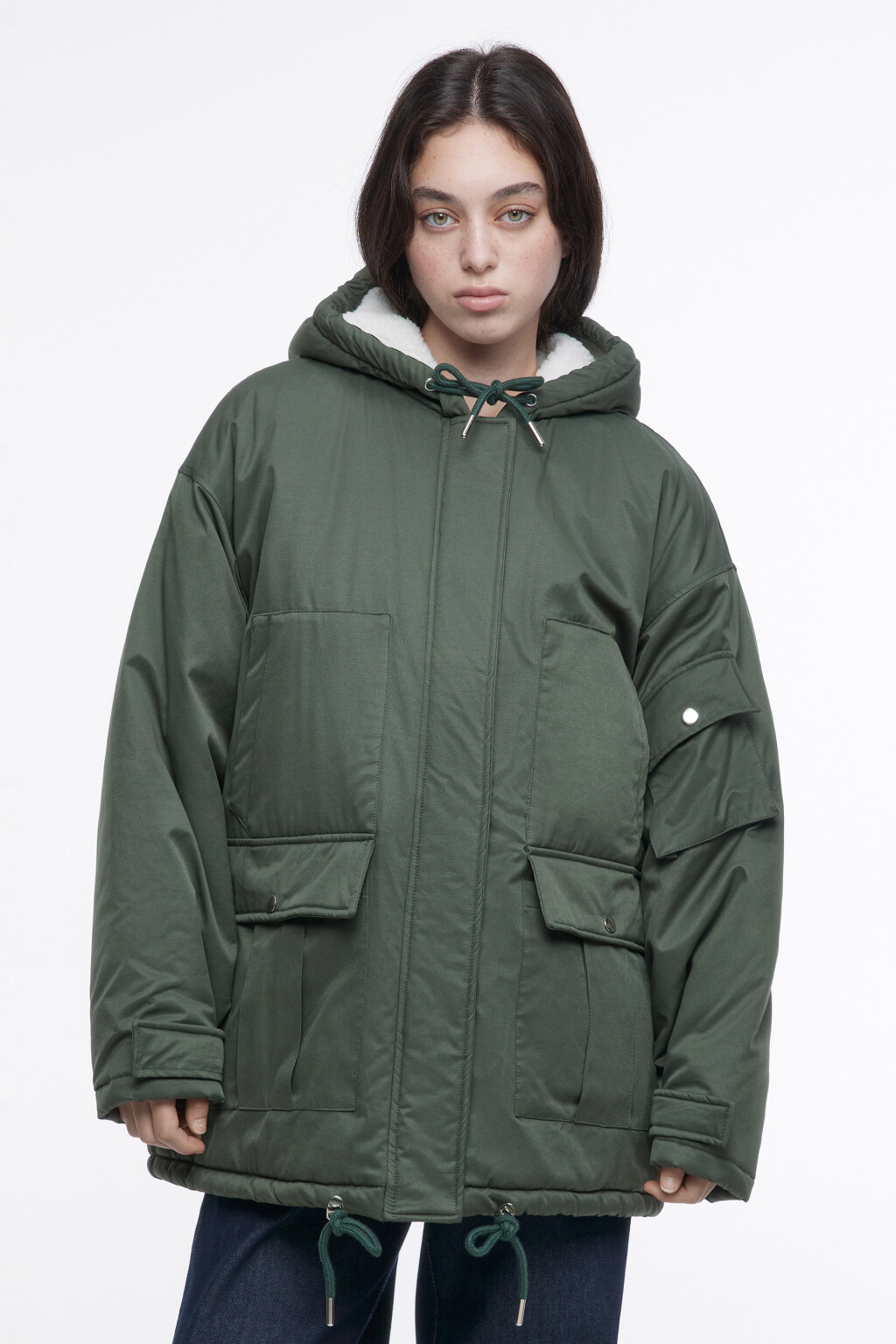 Куртка-парка с меховой подкладкой и капюшоном - цвет зеленый - 2