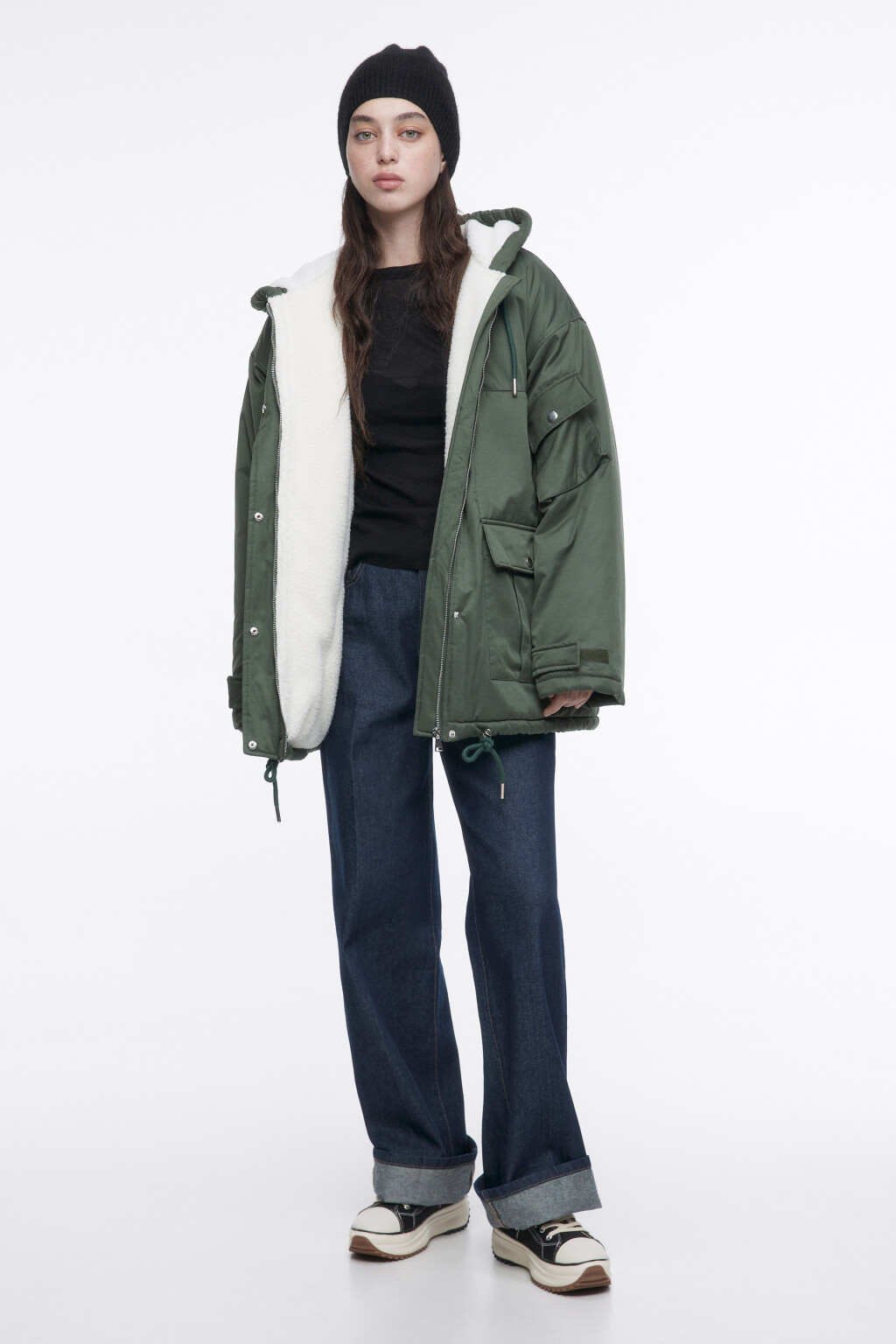 Куртка-парка с меховой подкладкой и капюшоном - цвет зеленый - 1