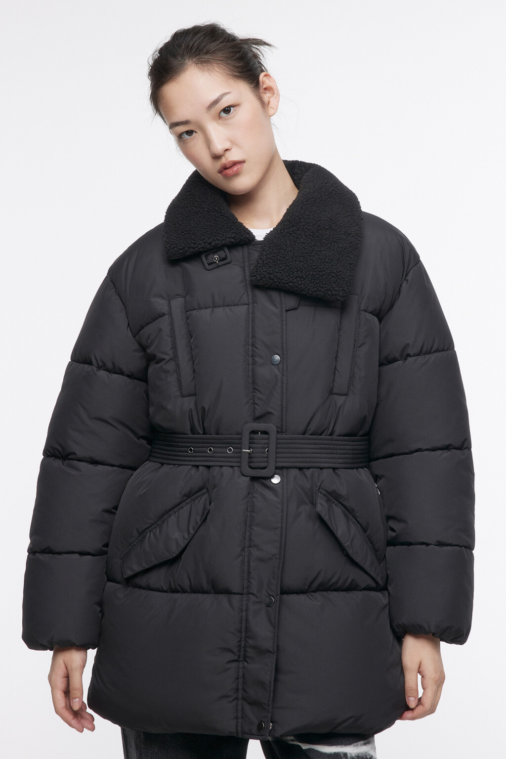 Куртка стеганая с асимметричным воротником - цвет черный - 2