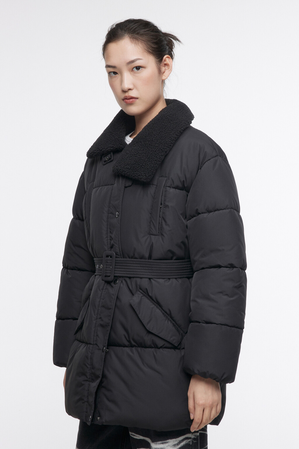 Куртка стеганая с асимметричным воротником - цвет черный - 3