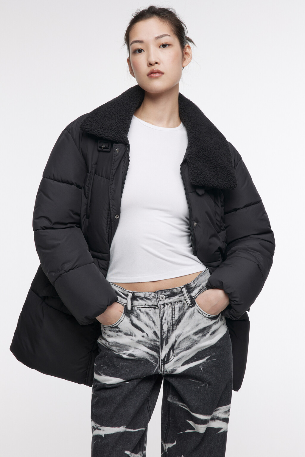 Куртка стеганая с асимметричным воротником - цвет черный - 5