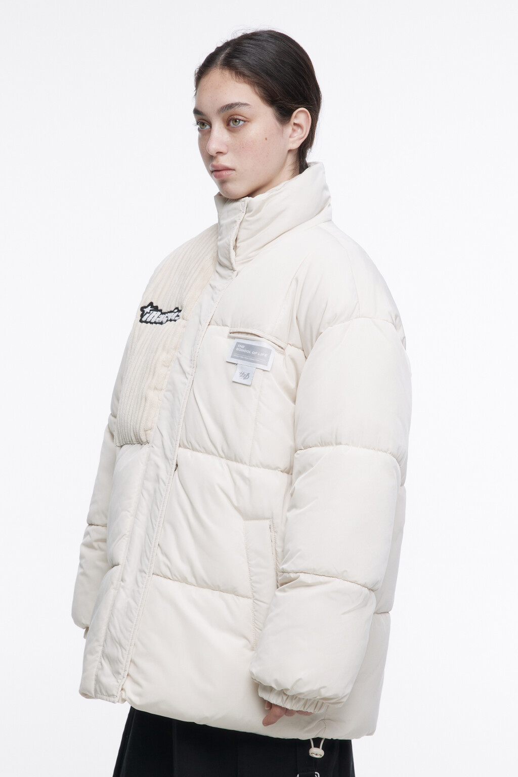 Куртка стеганая с принтом и вельветовой вставкой - цвет молочный - 3