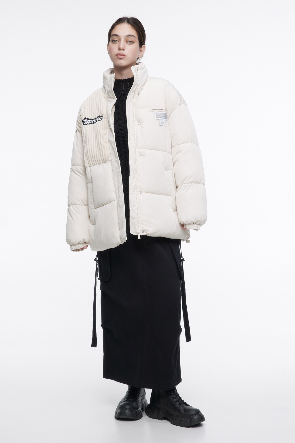 Куртка стеганая с принтом и вельветовой вставкой - цвет молочный - 5