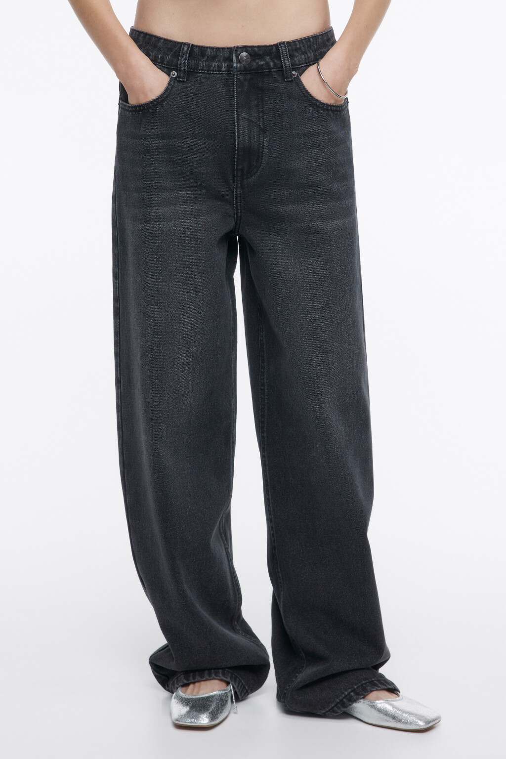 Джинсы широкие с низкой посадкой - цвет серый - 3