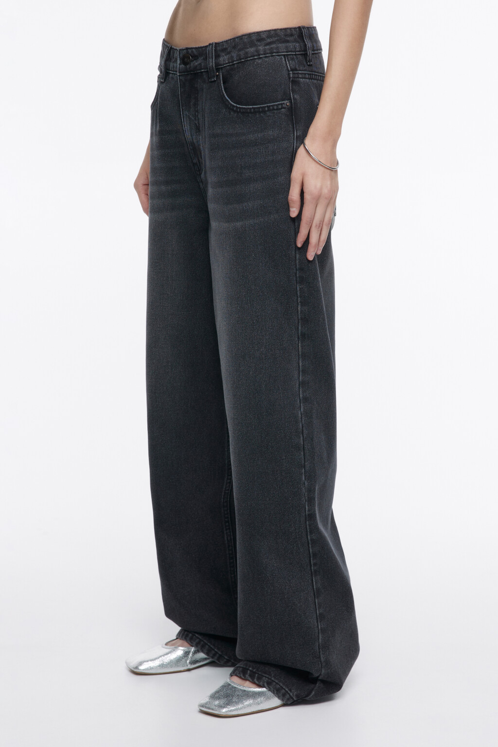 Джинсы широкие с низкой посадкой - цвет серый - 4