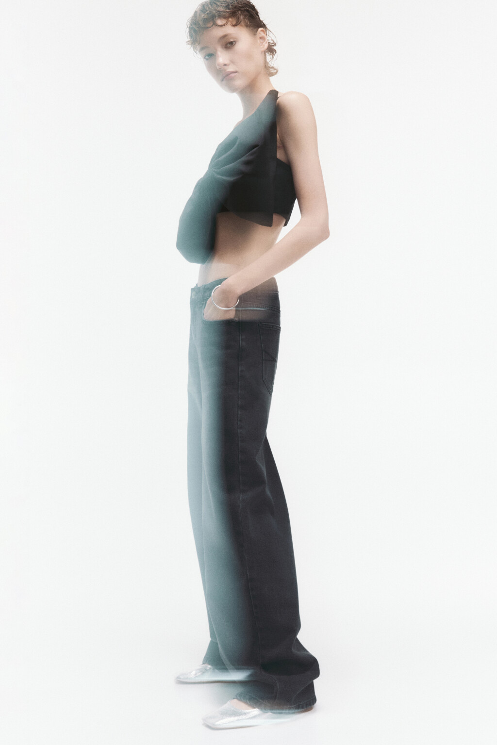 Джинсы широкие с низкой посадкой - цвет серый - 2