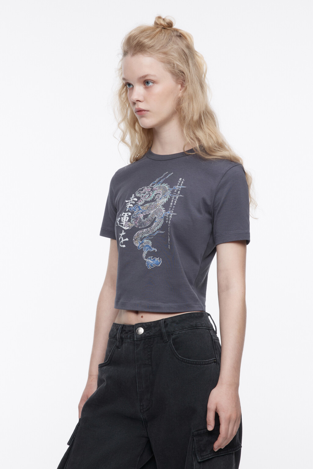 Футболка-топ с принтом с драконом - цвет серый - 3