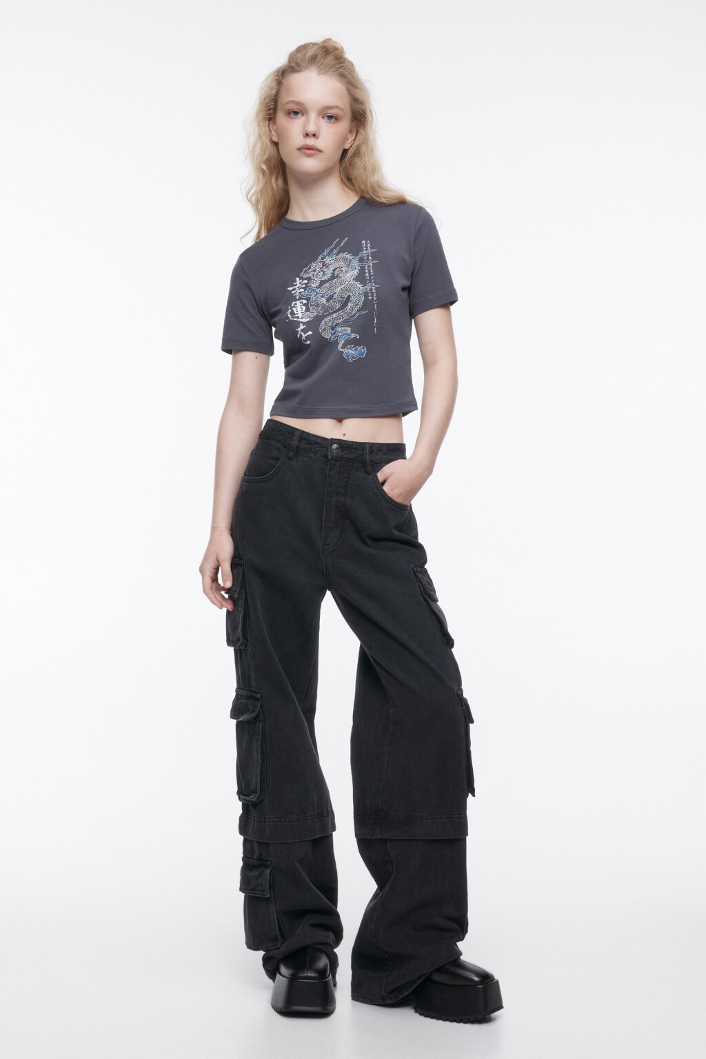 Футболка-топ с принтом с драконом - цвет серый - 1