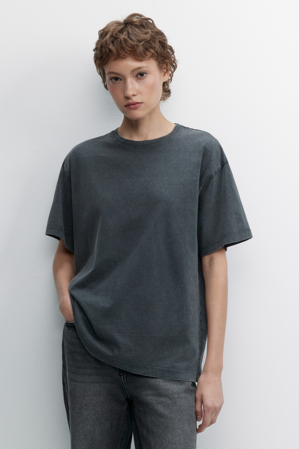 Футболка oversize хлопковая с вареным эффектом - цвет серый - 1
