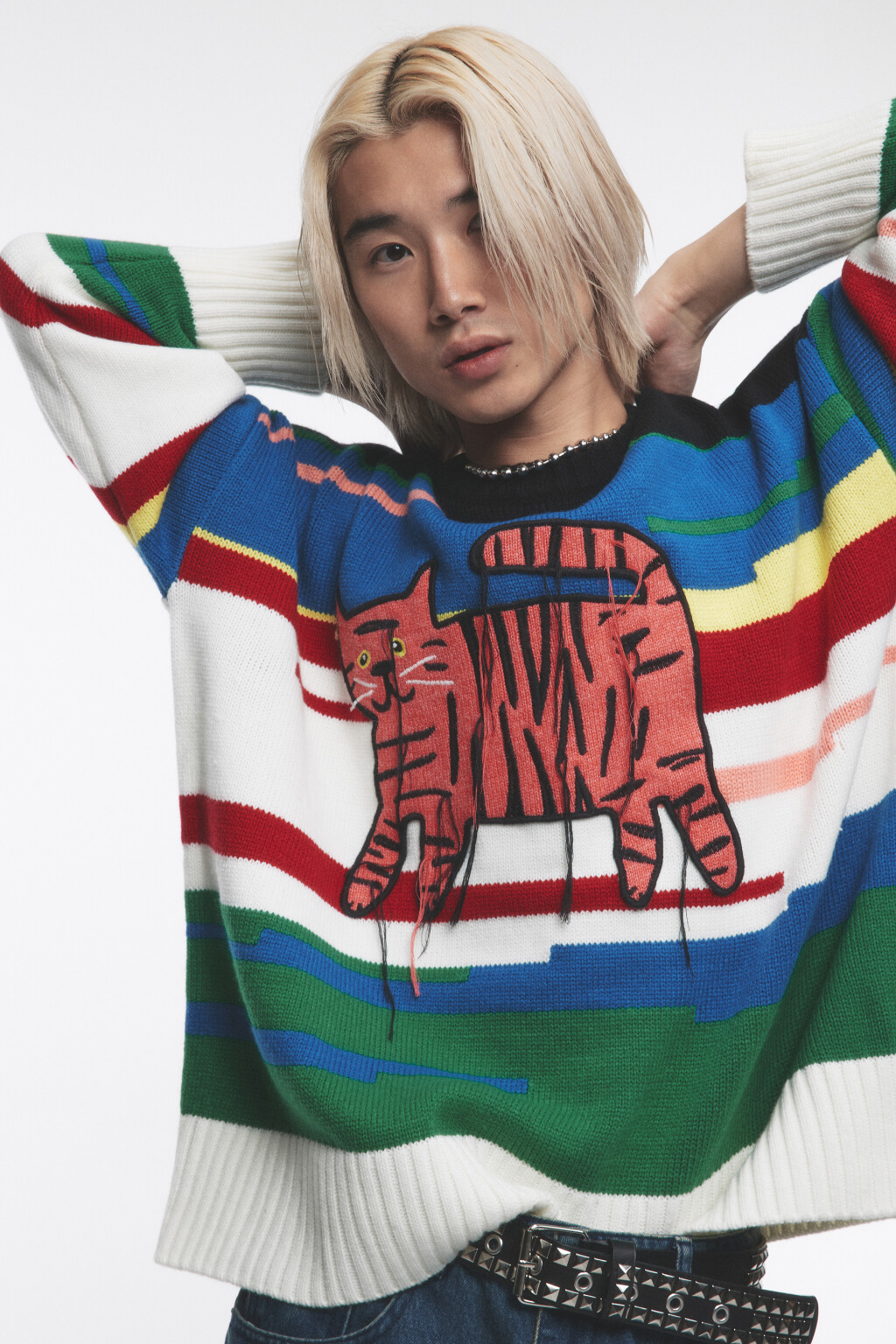 Джемпер oversize вязаный с принтом и нитками - цвет мультиколор - 10