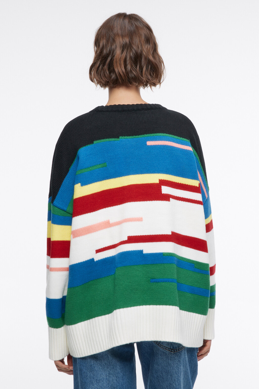 Джемпер oversize вязаный с принтом и нитками - цвет мультиколор - 4