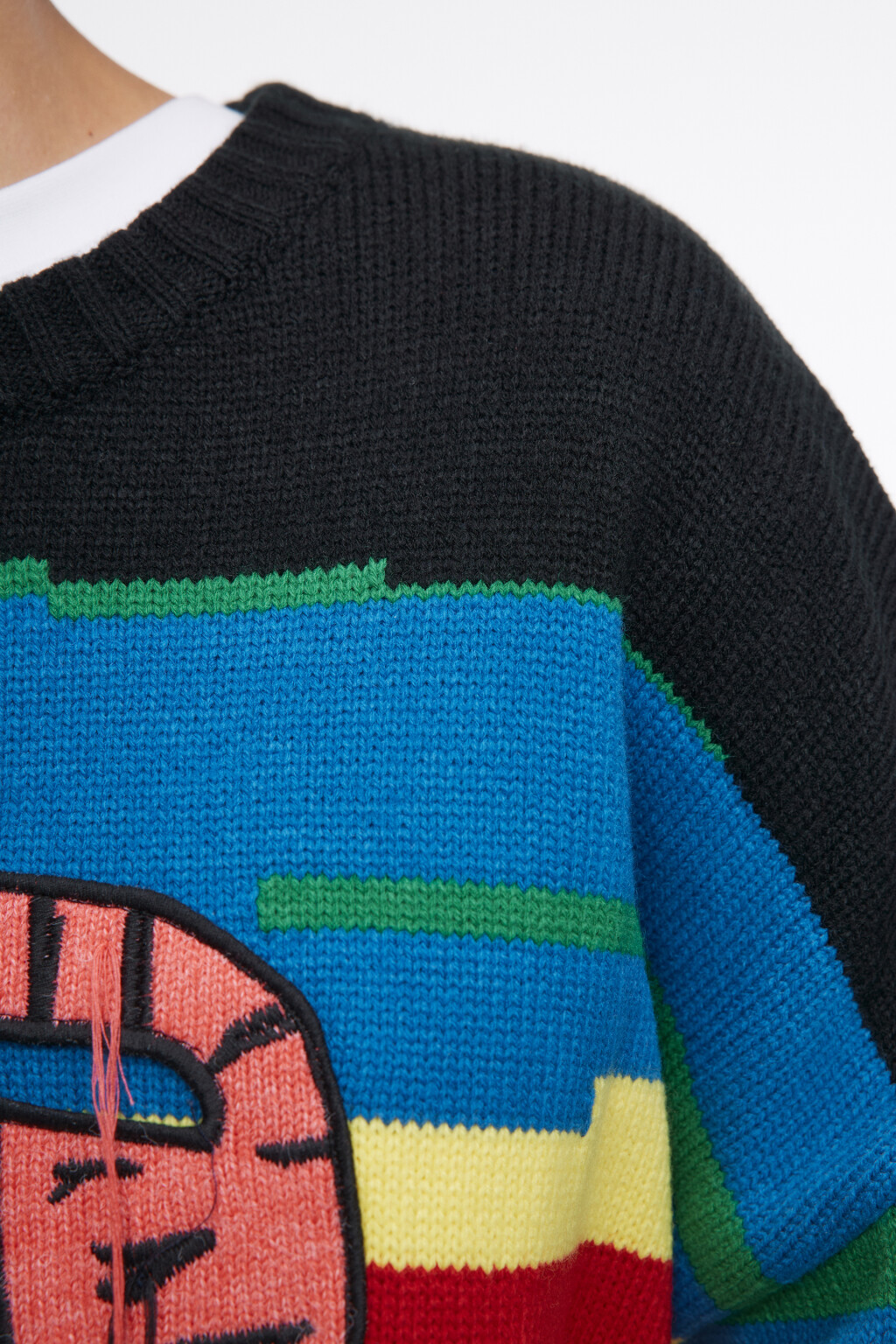 Джемпер oversize вязаный с принтом и нитками - цвет мультиколор - 7