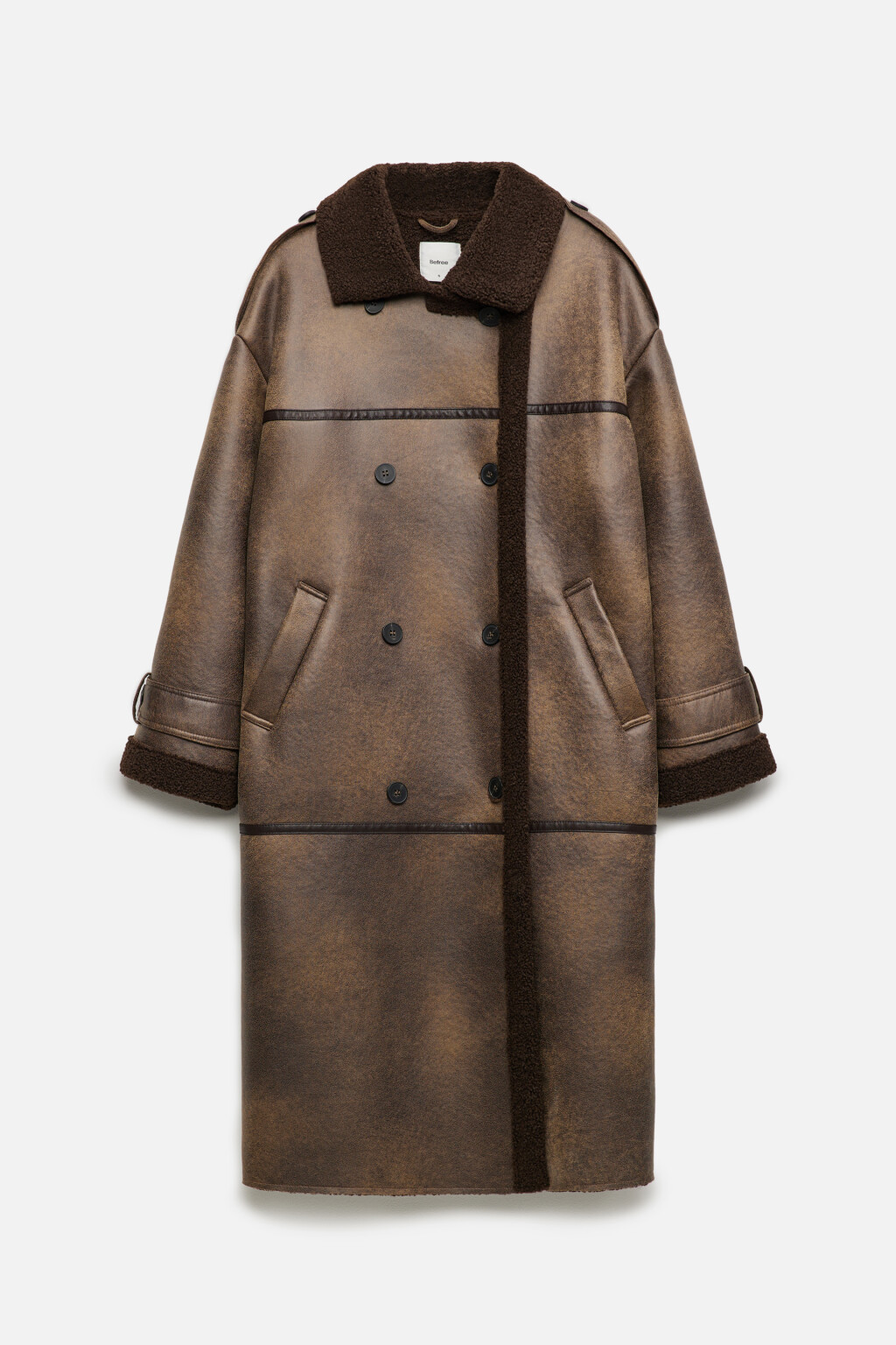 Дубленка длинная с вареным эффектом - цвет коричневый - 12