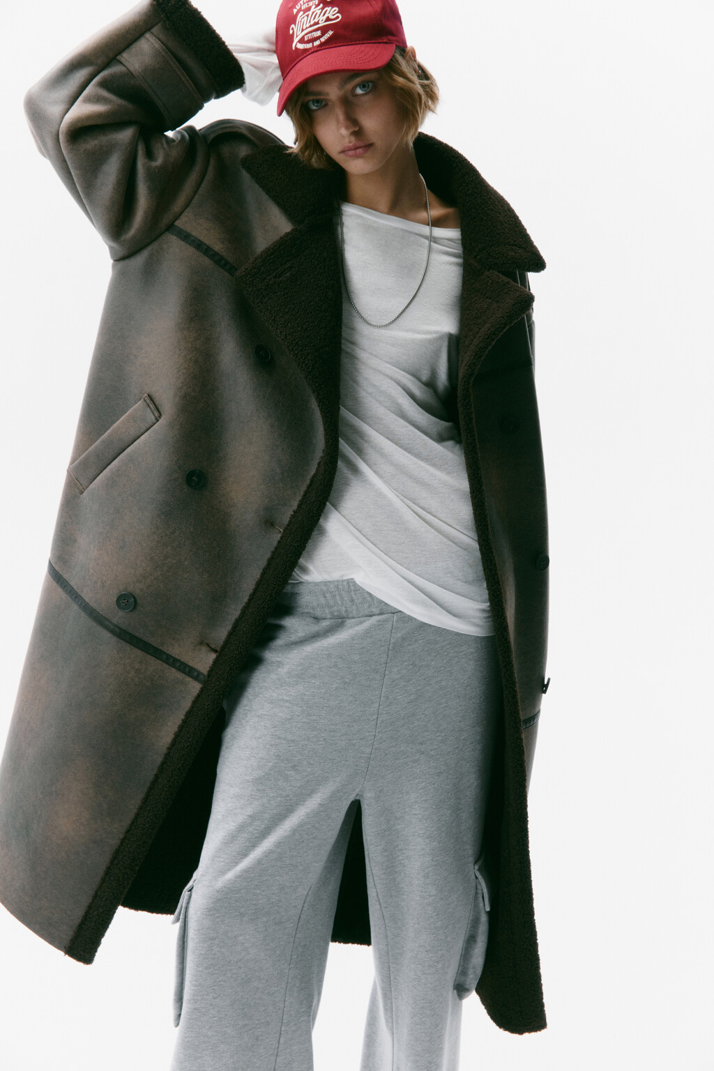 Дубленка длинная с вареным эффектом - цвет коричневый - 9