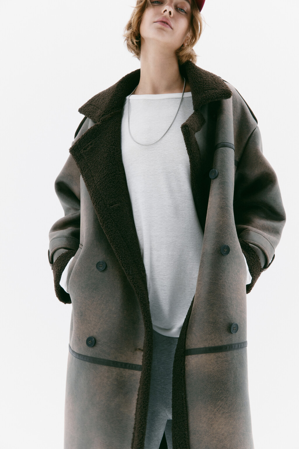 Дубленка длинная с вареным эффектом - цвет коричневый - 10