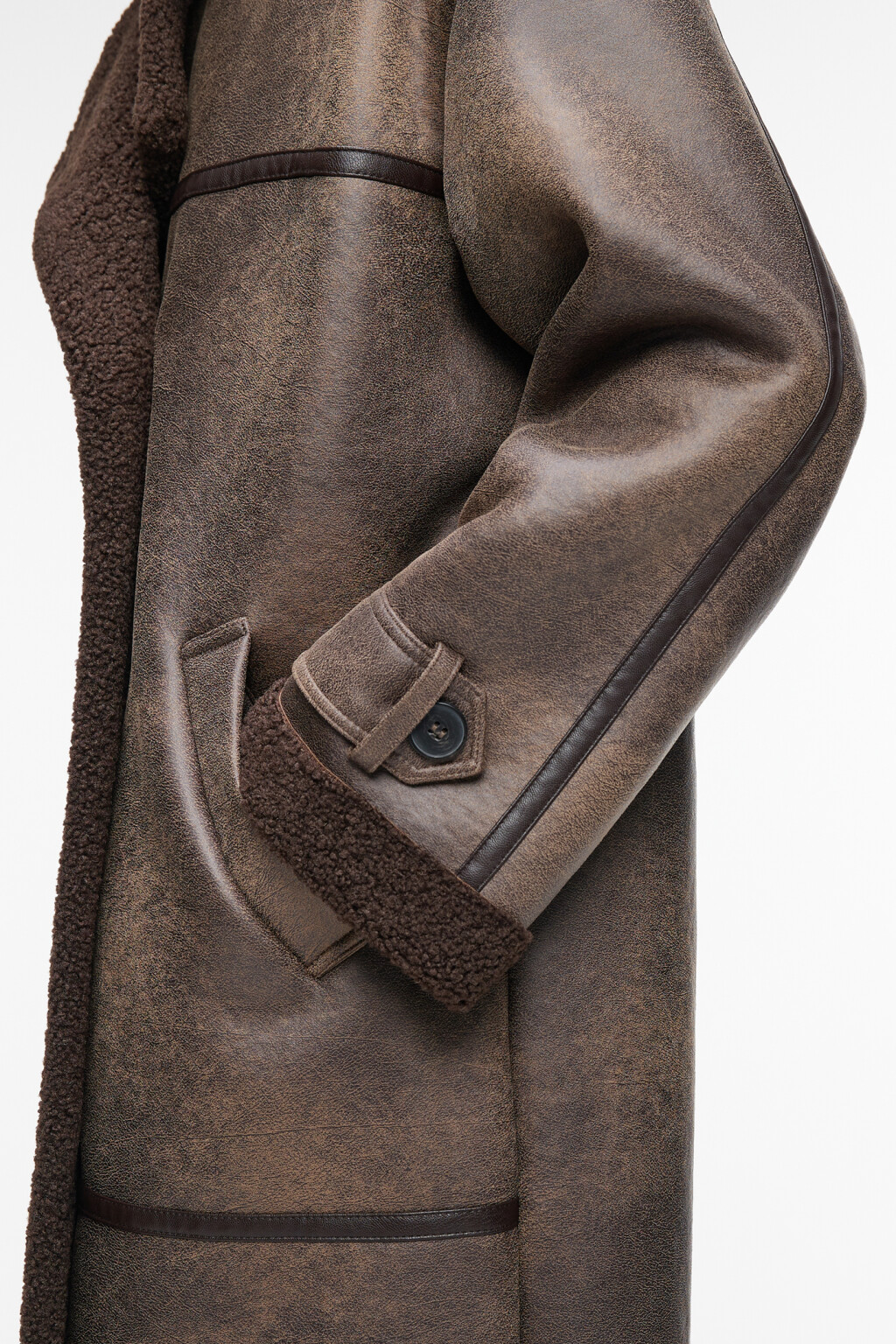 Дубленка длинная с вареным эффектом - цвет коричневый - 8