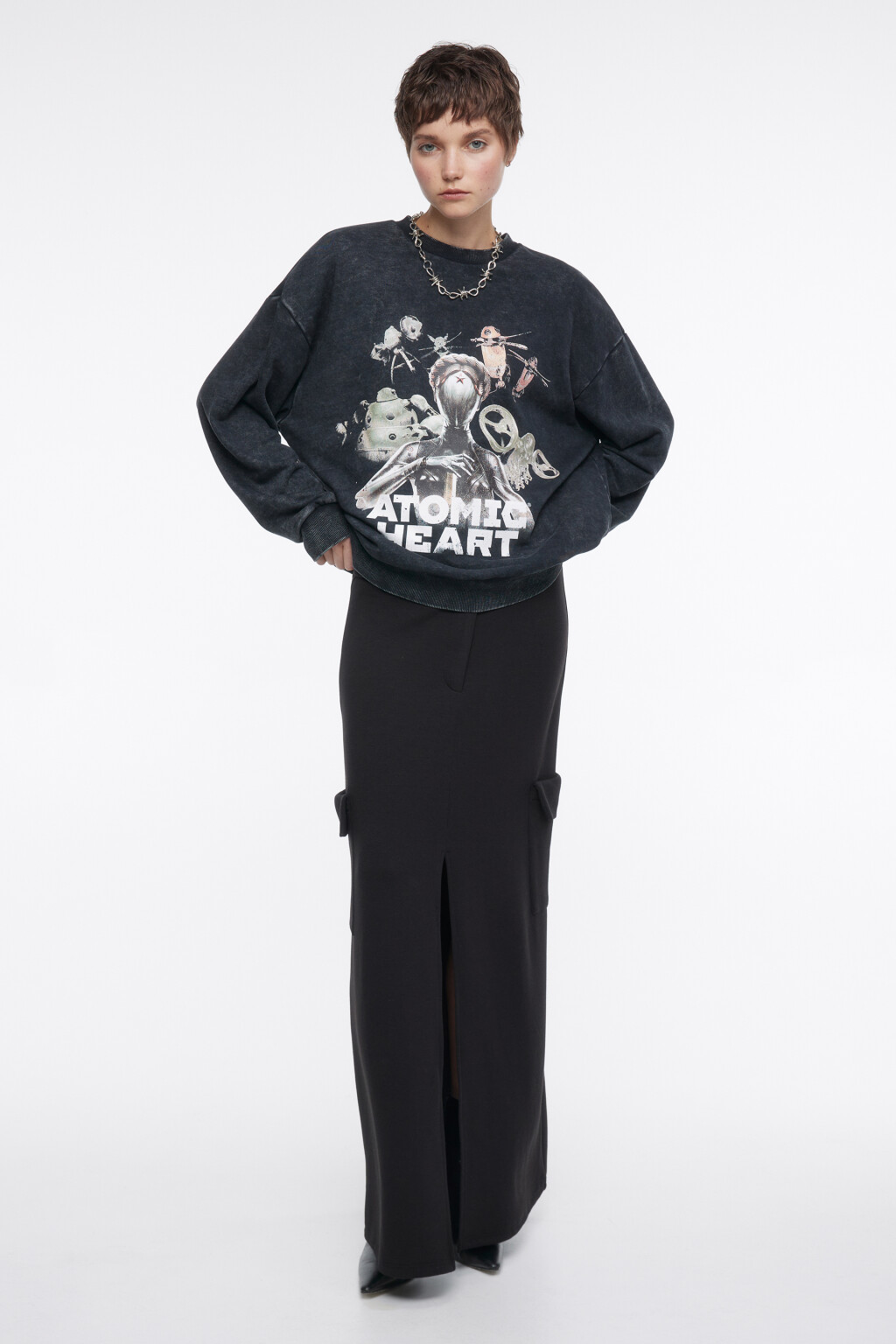 Свитшот oversize хлопковый с принтом Atomic Heart - цвет серый - 7