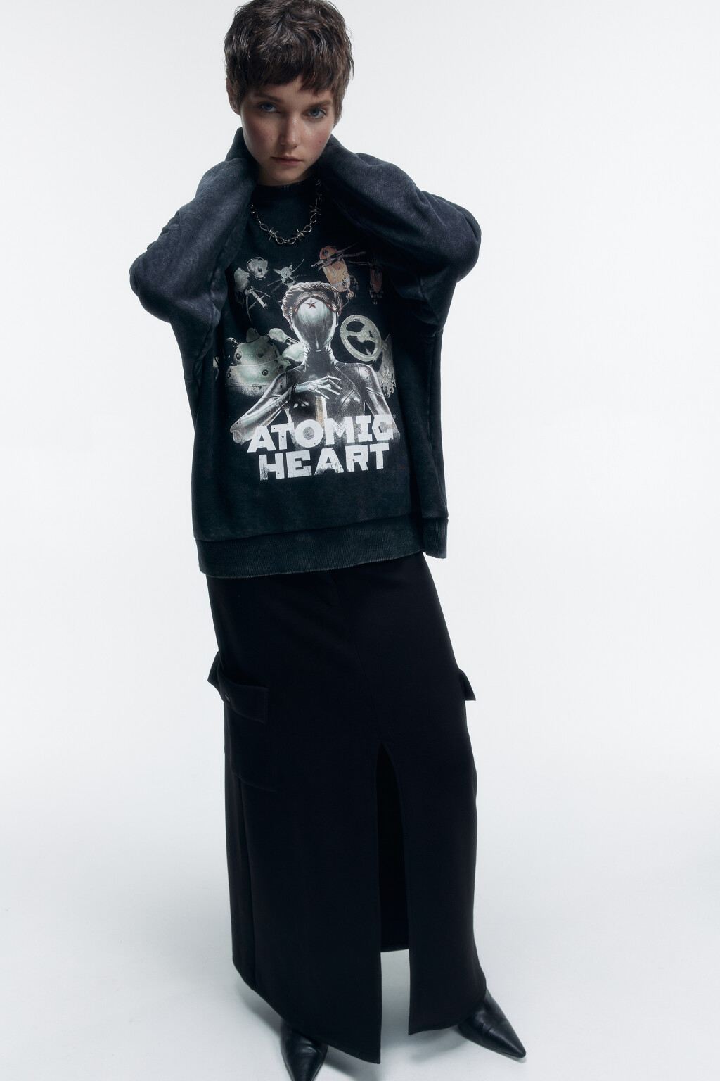 Свитшот oversize хлопковый с принтом Atomic Heart - цвет серый - 6