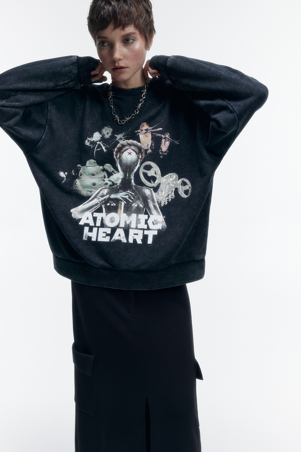 Свитшот oversize хлопковый с принтом Atomic Heart - цвет серый - 2