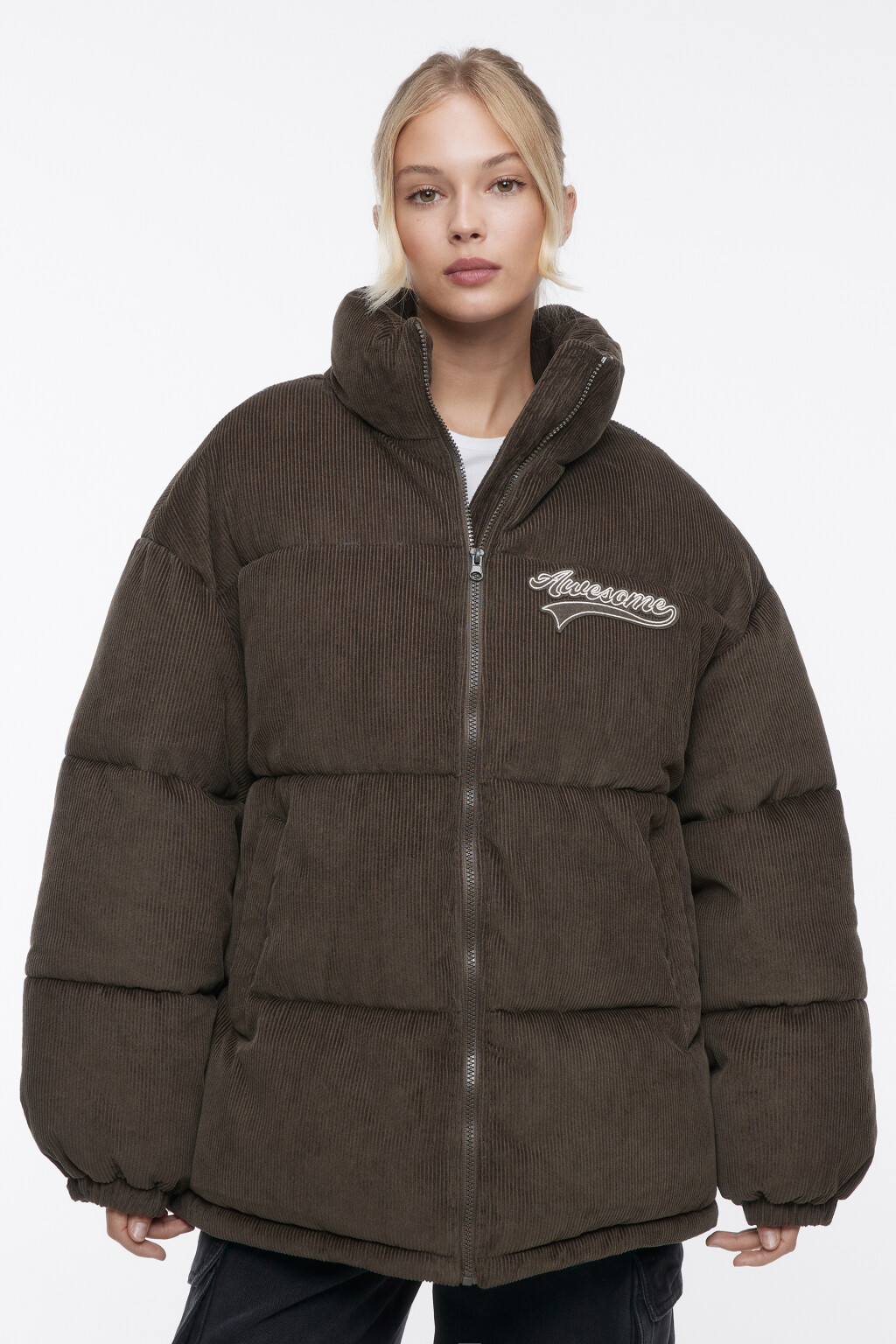 Куртка oversize дутая из вельветовой ткани - цвет зеленый - 2