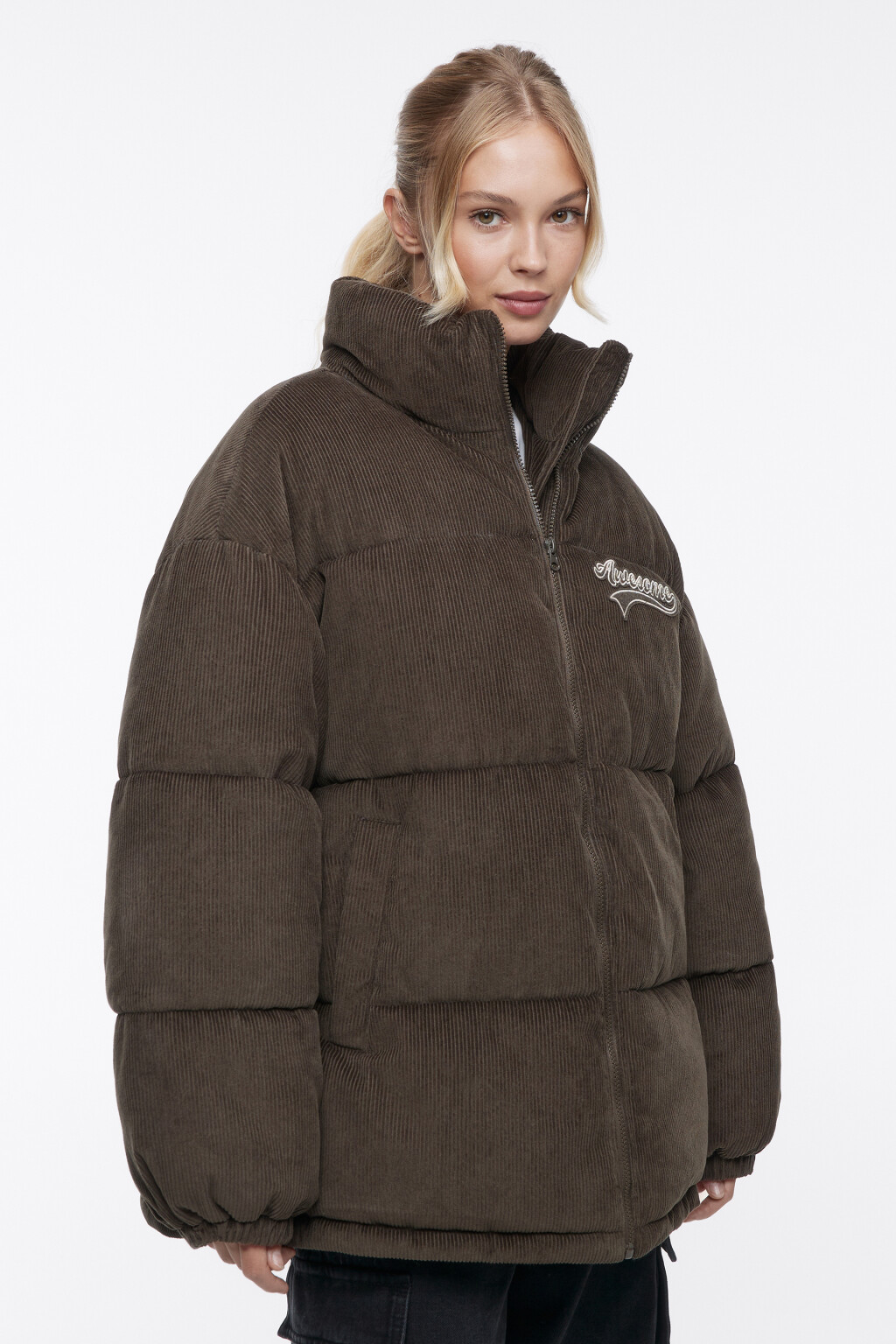 Куртка oversize дутая из вельветовой ткани - цвет зеленый - 3