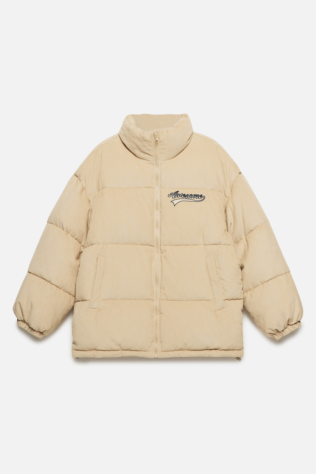 Куртка oversize дутая из вельветовой ткани - цвет бежевый - 10